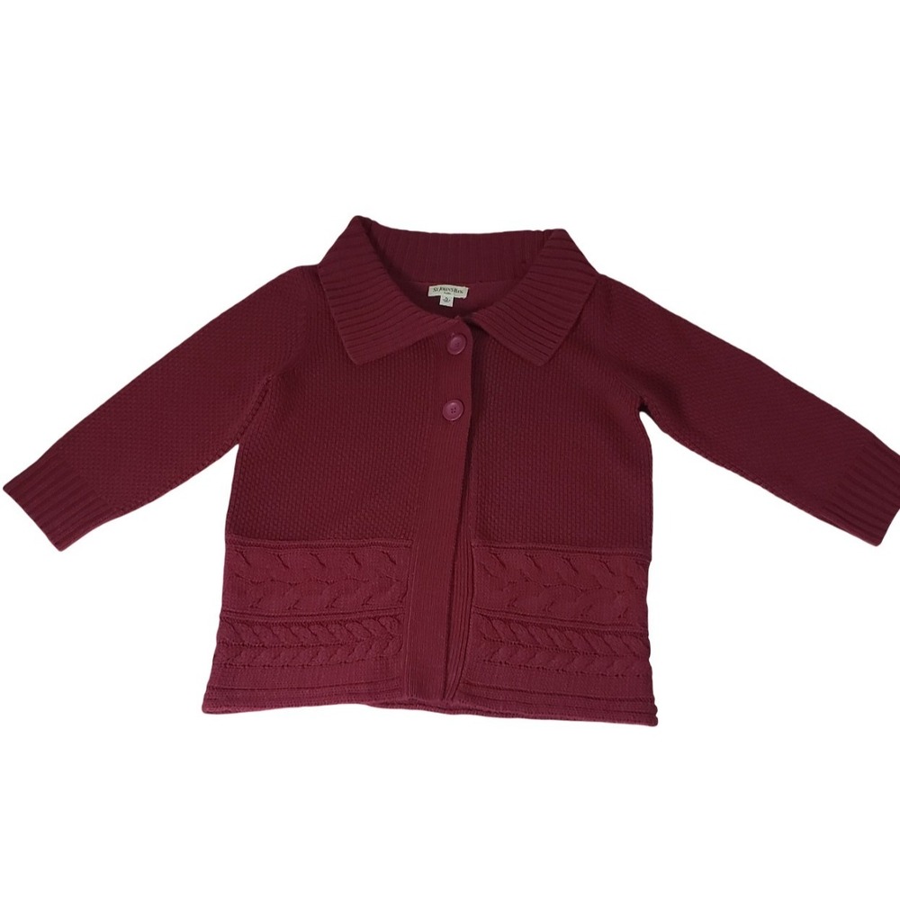 St Johns Bay Petite Large Burgundy Cable Knit Button Front Cardigan Sweater PL